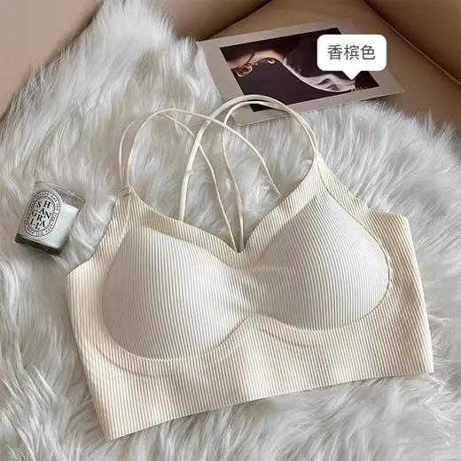 【无痕凉感交叉露背美背内衣】薄款细肩带吊带 聚拢夏季抹胸一体文胸  商品图6