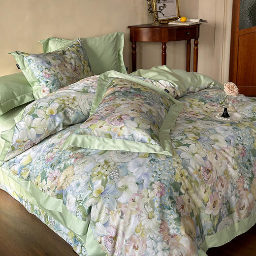 自然醒高端100支长绒棉数码印花双拼边全棉纯棉四件套HS 商品图6