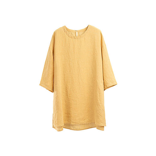 绽放女装339朵/【海街日记】砂洗亚麻圆领落肩七分袖中长款T恤夏 商品图4