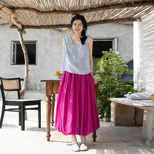 绽放323朵/【海街日记·花苞】双层花苞半身裙高支砂洗亚麻长裙女 商品图1