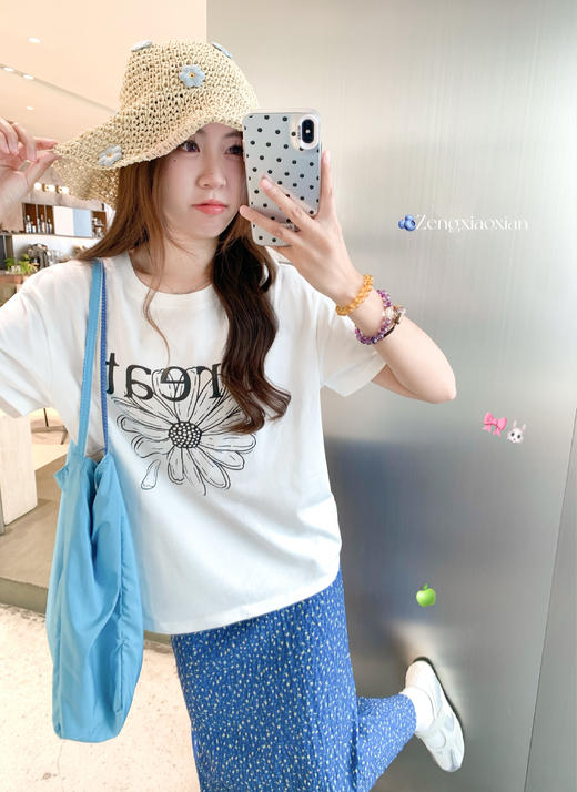 <曾小咸推荐>蓝色碎花半身裙印花短袖T恤 商品图13