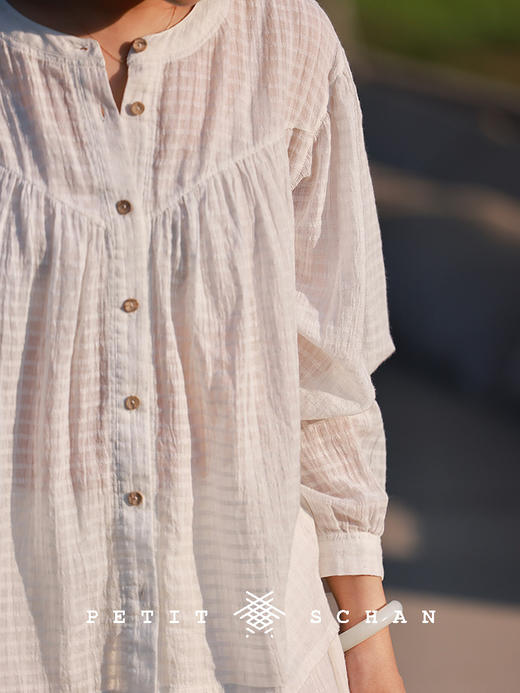 PETIT SCHAN小闪 CLO#835 Medusozoa 水母 法式纯棉提花小格纹小衫 商品图3