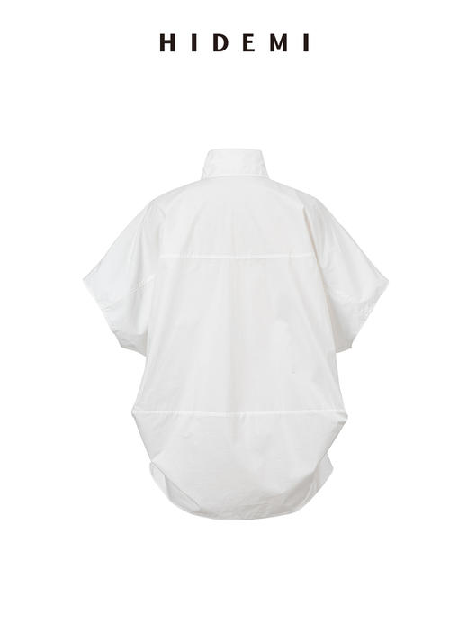 HIDEMI绑带剪刀领设计感大廓形腰带式短袖衬衫上衣 商品图5