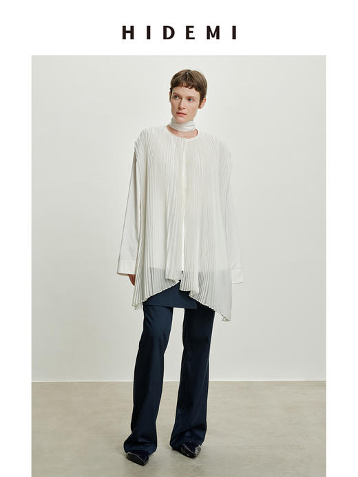 HIDEMI 极简多层设计感风琴压褶可拆卸分体丝巾式拼接廓形衬衫 商品图2