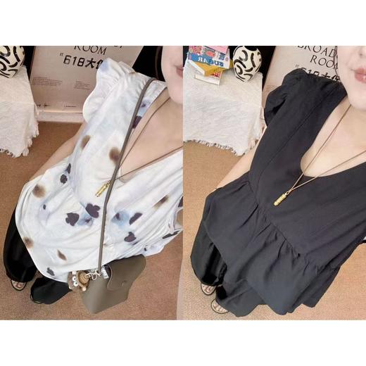 2025新品  佳佳同款【晕色剪影】小飞袖V领娃娃衫上衣气质舒适时尚百搭夏季 商品图0