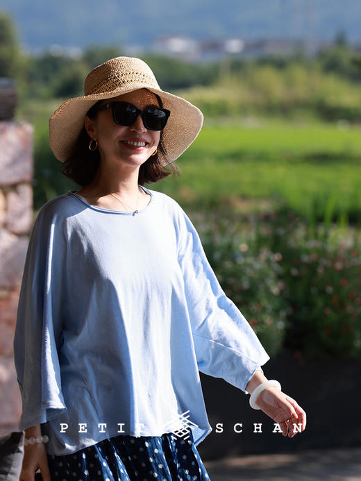 PETIT SCHAN小闪 CLO#834 Sit in peace 安坐其下 棉木棉连身7分袖夏季T恤 商品图5