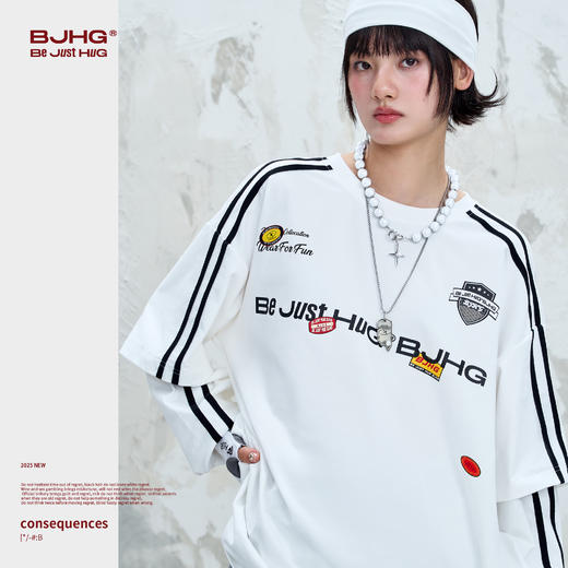 BJHG不计后果假两件长袖T恤男款夏季潮牌美式复古运动速干上衣女 商品图2