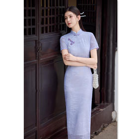 收腰显瘦纯色长款提花旗袍2025夏季新款复古国风高级感宴会旗袍SYK66922