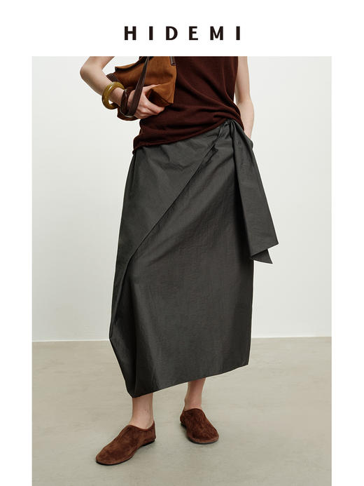 HIDEMI 极简做旧水洗棉不对称半身裙 雾霾灰蓝/炭灰色 商品图4