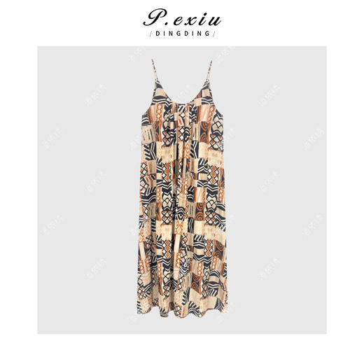 【夏夜晚风】天丝麻料度假风印花吊带连衣裙M8883 商品图1