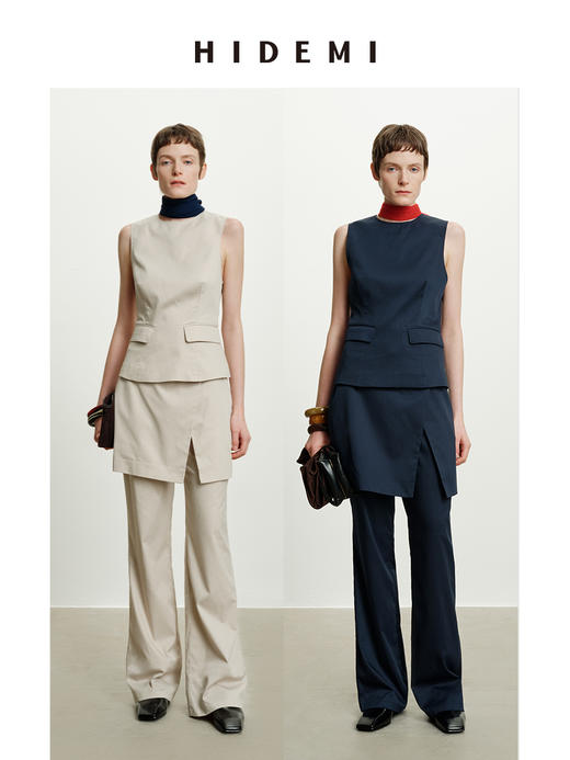 HIDEMI 极简圆领设计感西装马甲裙裤三件式多穿套装 商品图0