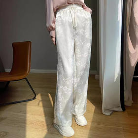 新中式醋酸缎面提花国风阔腿裤，窄版西装裤高级垂感休闲直筒裤子JRGD698