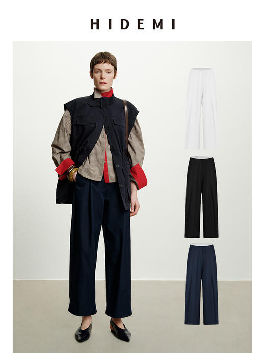 HIDEMI复合立体感廓形压褶微茧型西装裤阔腿裤九分裤 商品图0