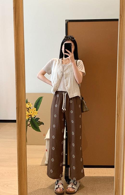 小众特定织天丝棉麻绣花九分裤夏季直筒休闲裤 商品图4