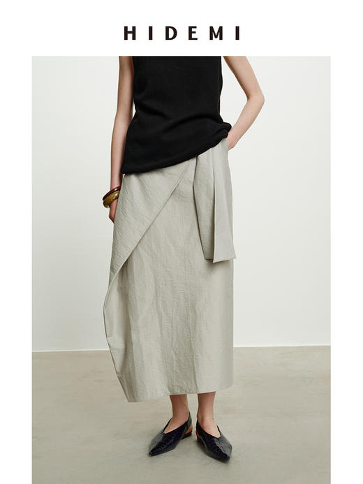 HIDEMI 极简做旧水洗棉不对称半身裙 雾霾灰蓝/炭灰色 商品图5