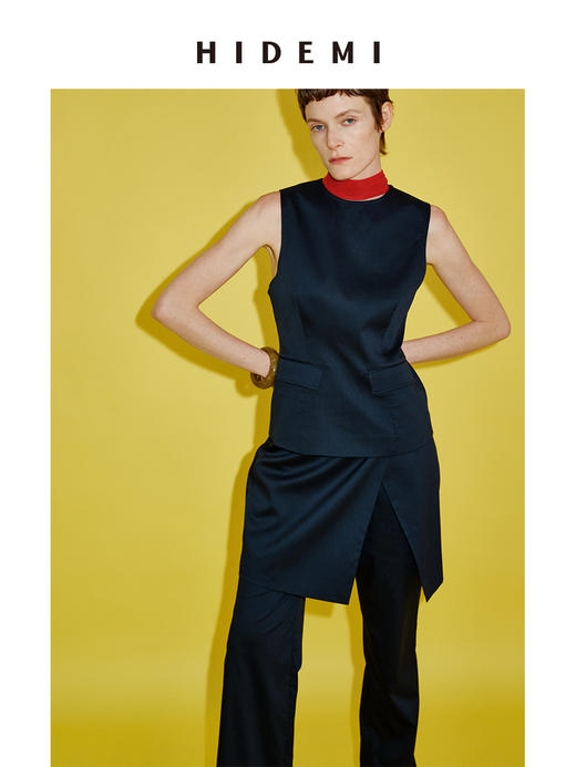 HIDEMI 极简圆领设计感西装马甲裙裤三件式多穿套装 商品图6