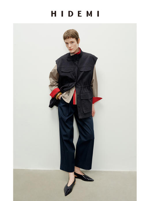 HIDEMI 趣味撞色色织格纹自然棉小翻领廓形衬衫 商品图7