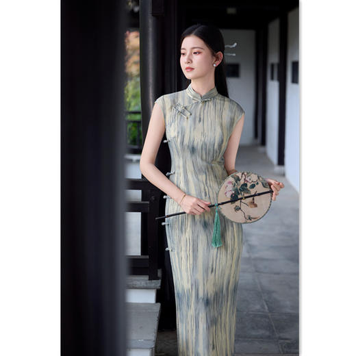 现代时尚改良新中式长款仿丝麻旗袍2025夏季新款港风旗袍 商品图3