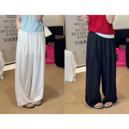 2025新品  佳佳同款【栀子呢喃】松紧腰质感阔腿长裤显瘦气质休闲夏季款宽松 商品图0