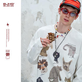 BJHG不计后果 不宠长袖t恤男款夏季抗菌速干趣味插画宽松休闲卫衣