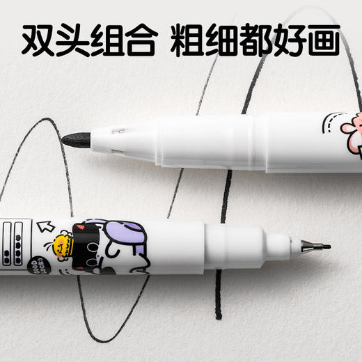 【三顾喵庐，创意无限】得力双头勾线笔✒️速干不晕染，粗细随心画！绘画标记两不误，黑色油性顺滑速干美术用绘画勾线笔，艺术灵感全释放🎨 商品图1