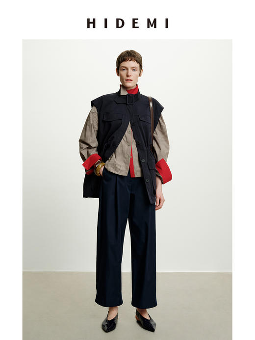 HIDEMI复合立体感廓形压褶微茧型西装裤阔腿裤九分裤 商品图7