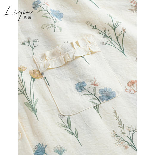 栗茵小众设计师新款泡泡绵女士睡衣夏季短袖可外出家居服三件套 商品图3