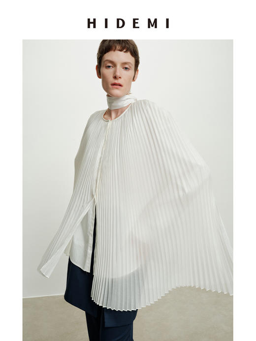 HIDEMI 极简多层设计感风琴压褶可拆卸分体丝巾式拼接廓形衬衫 商品图0