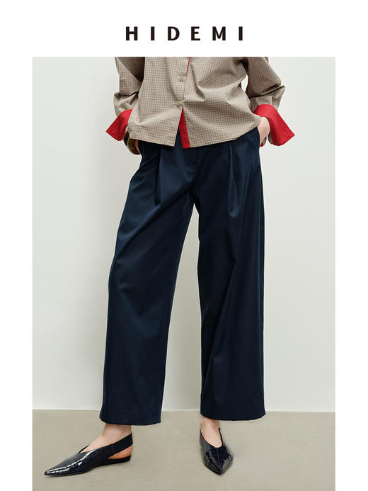HIDEMI复合立体感廓形压褶微茧型西装裤阔腿裤九分裤 商品图1