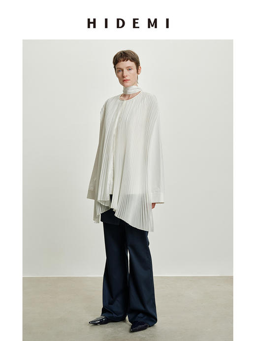 HIDEMI 极简多层设计感风琴压褶可拆卸分体丝巾式拼接廓形衬衫 商品图3