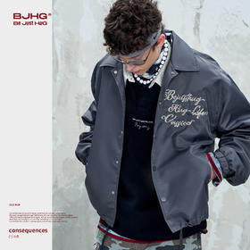 BJHG不计后果美式复古外套男女款秋季新款刺绣棒球服教练夹克外套
