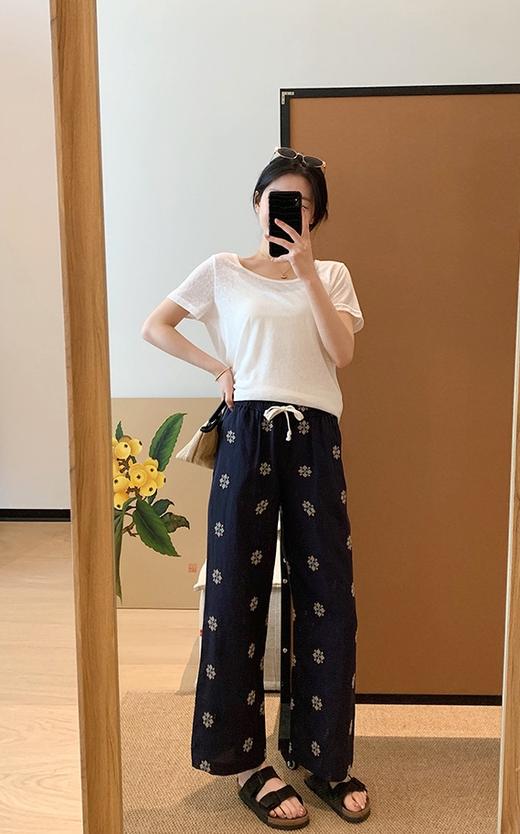 小众特定织天丝棉麻绣花九分裤夏季直筒休闲裤 商品图10