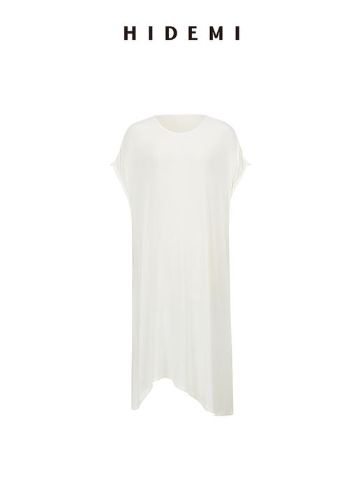 HIDEMI 度假系列极简圆领廓形云朵薄针织T恤连衣裙 黑色/白色/豆乳色 商品图5