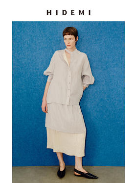 HIDEMI 进口天丝极简镂空翻折领设计感chocker纽扣温柔撞色雾粉紫套装