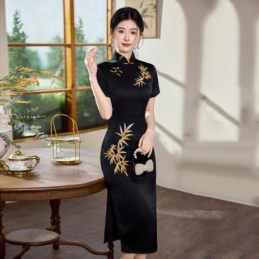 绝美竹叶绣花新中式改良旗袍 SC20726 商品图1