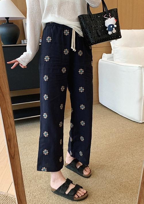 小众特定织天丝棉麻绣花九分裤夏季直筒休闲裤 商品图13