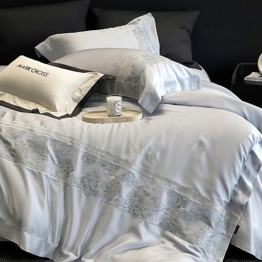 轻奢纯粹自然细旦冷凝丝刺绣四件套 细旦莱赛尔凉感纤维套件 商品图13