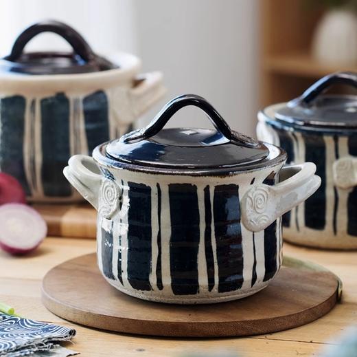 日本进口手作伊贺烧深型条纹粗陶土锅（3合） 商品图1