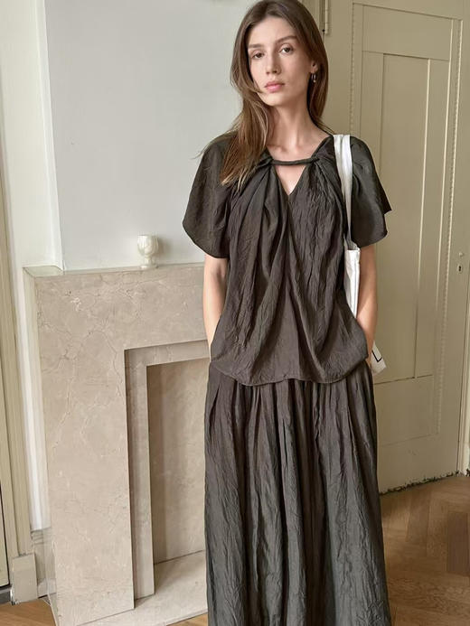 VC｜PF25018 Allie crinkled top [ 衬衫 墨绿 / 白 ] 商品图4