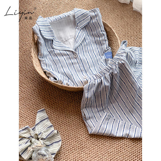 可人儿小众设计师新款泡泡绵女士睡衣夏季短袖可外出家居服三件套 商品图1