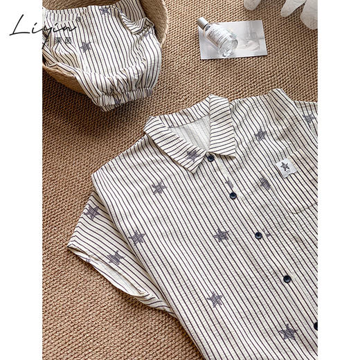 可人儿小众设计师新款泡泡绵女士睡衣夏季短袖可外出家居服三件套 商品图3