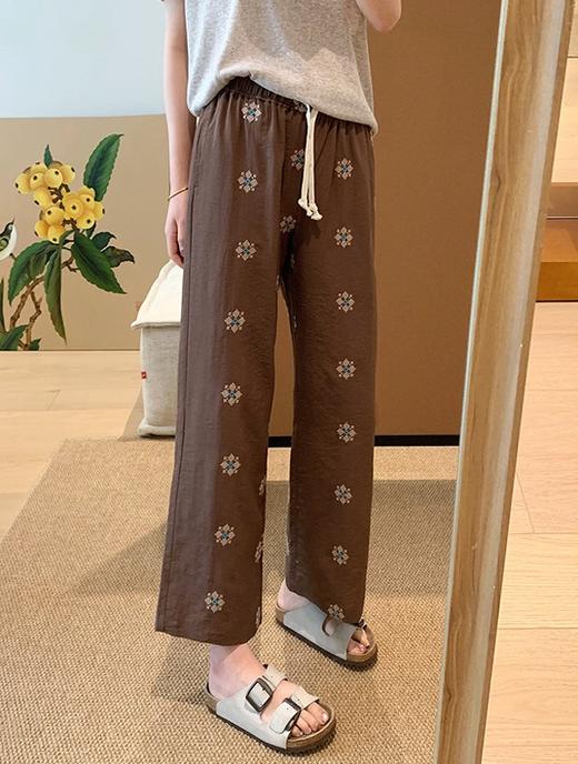 小众特定织天丝棉麻绣花九分裤夏季直筒休闲裤 商品图8