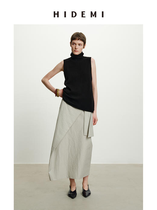 HIDEMI 极简做旧水洗棉不对称半身裙 雾霾灰蓝/炭灰色 商品图1
