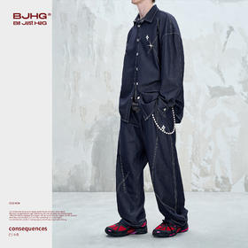 BJHG不计后果新款时尚套装外套男女款秋季休闲裤子高街仿牛仔套装
