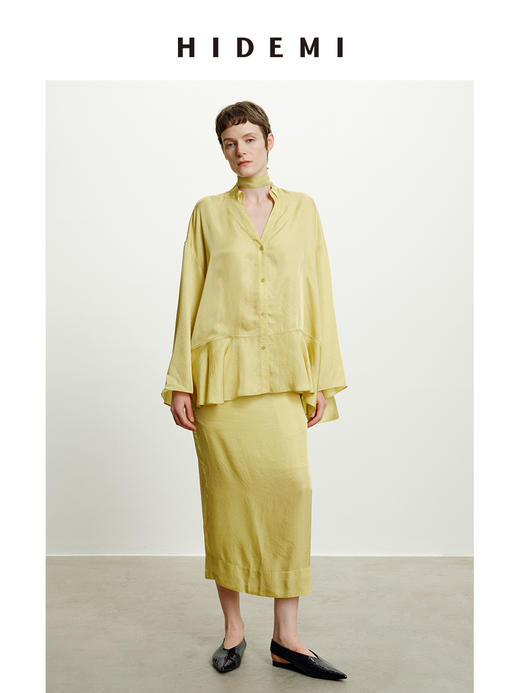 HIDEMI 进口百分醋酸可拆卸丝巾式伞状浪漫设计感衬衫半裙套装 商品图6