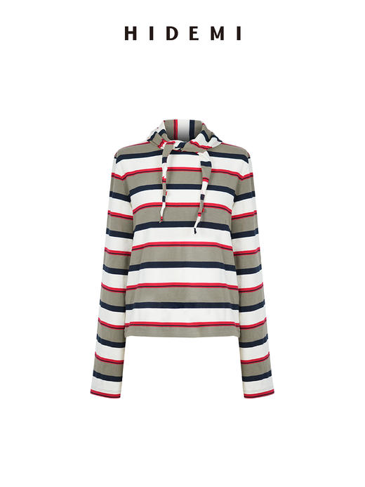 HIDEMI 趣味撞色条纹自然色织纯棉分体领巾设计感两件套长袖T 商品图13