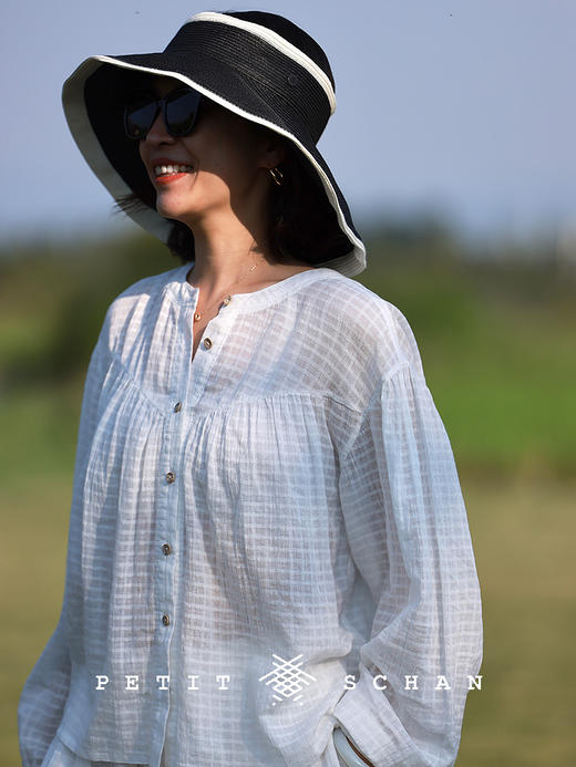 PETIT SCHAN小闪 CLO#835 Medusozoa 水母 法式纯棉提花小格纹小衫 商品图2