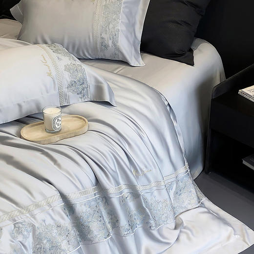 轻奢纯粹自然细旦冷凝丝刺绣四件套 细旦莱赛尔凉感纤维套件 商品图12
