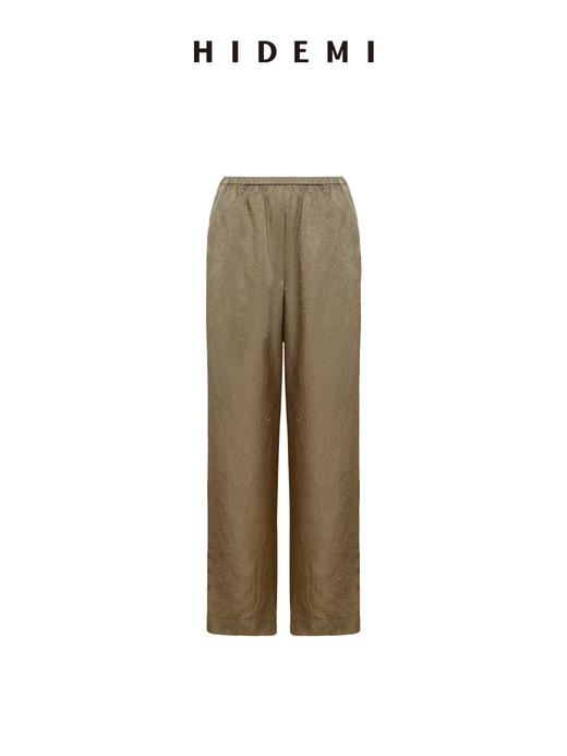 HIDEMI 进口满分醋酸艺术褶皱感立体口袋廓形衬衫阔腿裤橄榄绿套装 商品图11