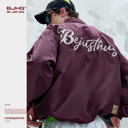 BJHG不计后果美式复古外套男女款秋季新款刺绣棒球服教练夹克外套 商品图3